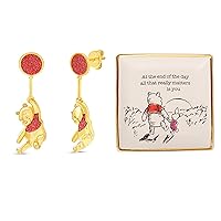 Disney Winnie the Pooh Womens Flash Plated Gold Drop Earrings and Ceramic Jewelry Tray Bundle
