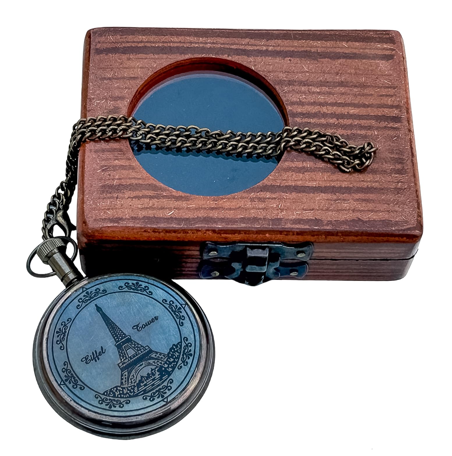 Generic Hassanhandicrafts Vintage Antique Maritime Brass Pocket Watch Titanic Ship Dial with Wooden Box