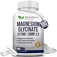 Premium Magnesium Glycinate 425mg - 180 Vegan Capsules - Helps with Stress Relief, Sleep, Muscle Cramps & Healthy Heart |