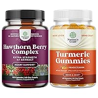 Bundle of Extra Strength Hawthorn Berry Capsules - Heart Health Supplement and Turmeric Curcumin Immune Support Gummies - Immune Booster Turmeric Gummies for Joint Support and Advanced Skin Care