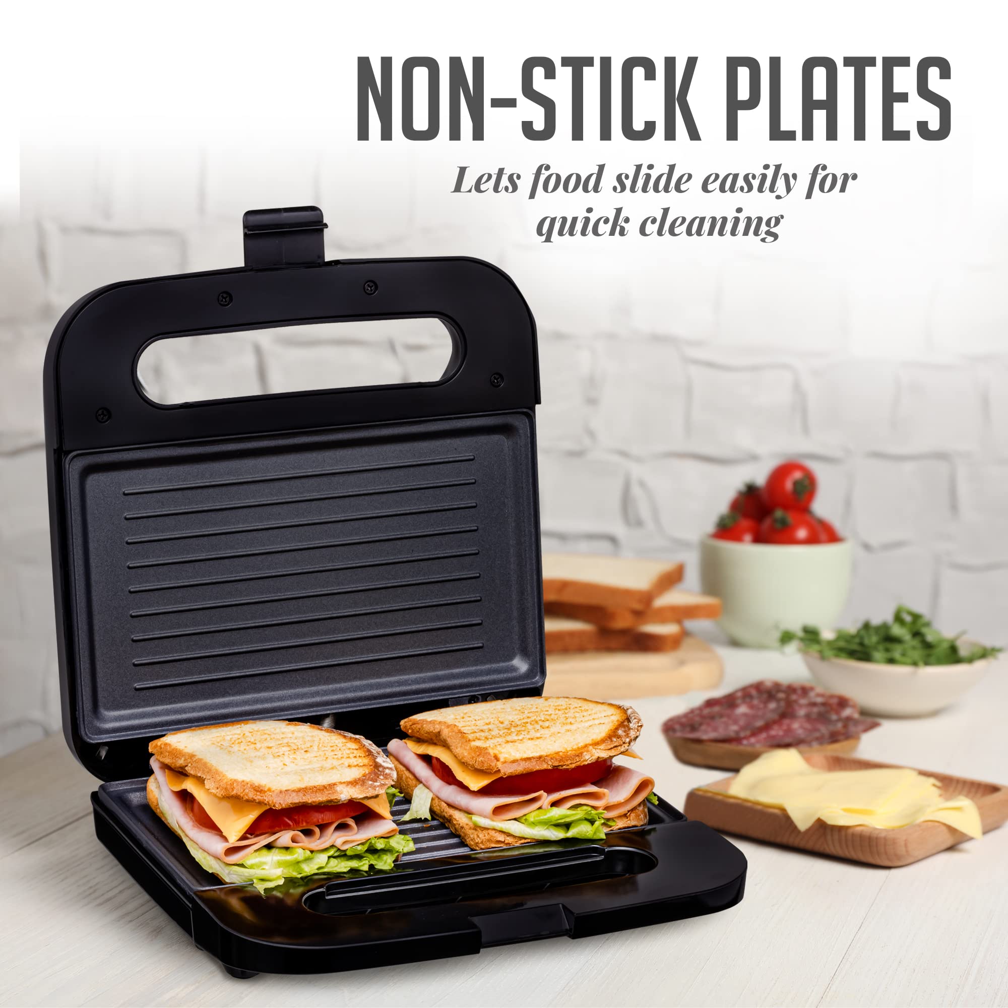 OVENTE Electric Panini Press Grill with Nonstick Plates, LED Indicator Lights, Thermostat Control, Cool Touch Handle, Compact Sandwich Maker Perfect for Cooking Breakfast, Snacks & More, Black GP0401B