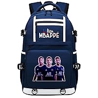 Teens Kylian Mbappe Canvas Bookbag with USB Charging Port-PSG Waterproof Laptop Bag Large Travel Bag for Outdoor