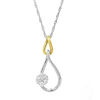 10K 0.15 cttw White and Yellow Gold Genuine Diamond Infinity Pendant with 10k Chain