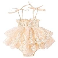ACSUSS Newborn Baby Girls Tutu Tulle Dress Self-tie Straps Sleeveless Ruffle Halter Jumpsuit Dress Party Gown