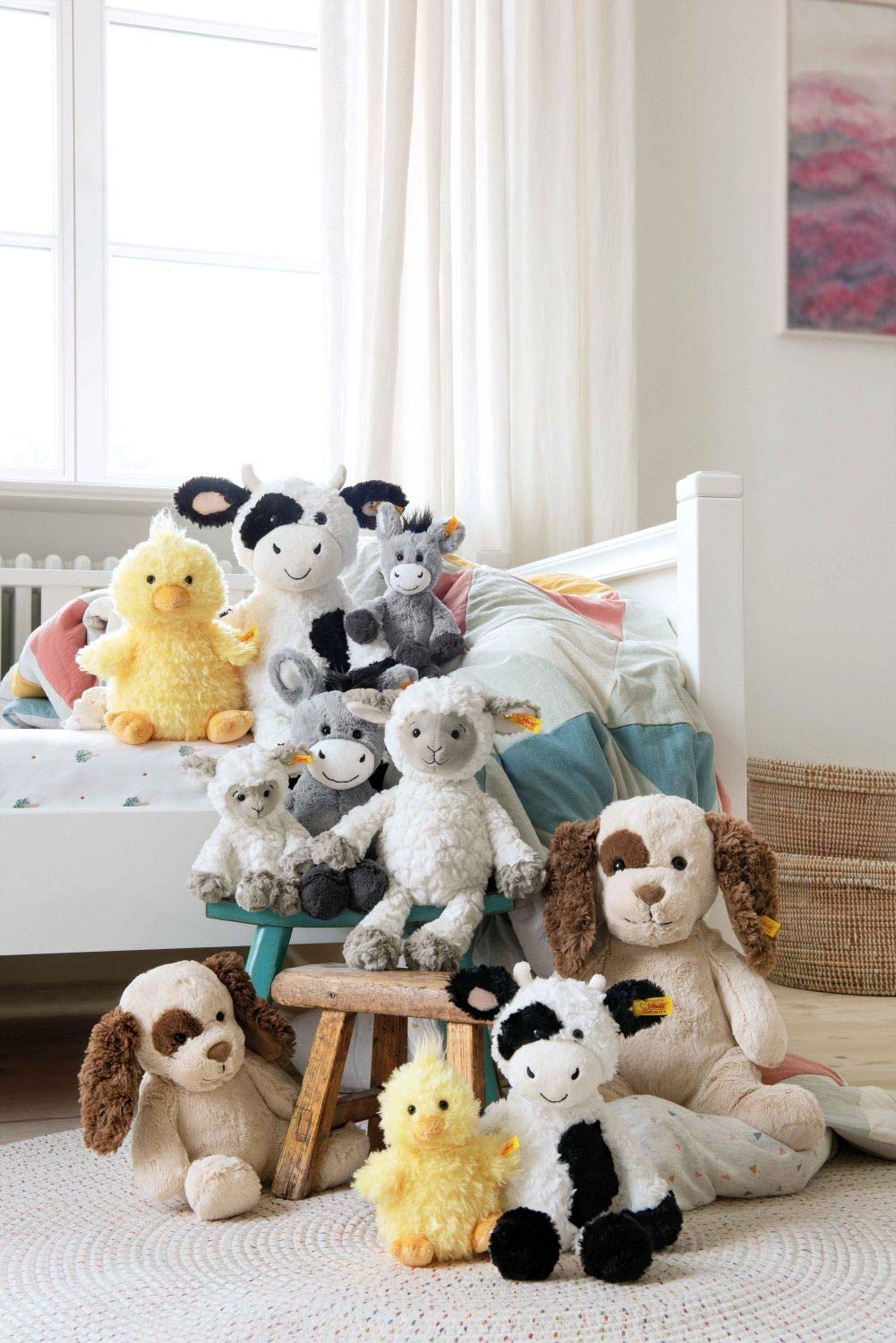 Steiff Lita Lamb Toy Figure - Premium Soft Cuddly Friends Stuffed Animal for Kids (White/Taupe, 12