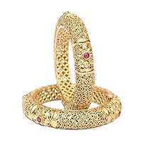 SANARA Traditional Indian Bollywood Ruby Stone Kada Gold Plated 10 Different Designer Only 2.2 size Bangle Bracelet Set Women Wedding Set Jewelry