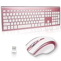 KANG RUI Wireless Keyboard and Mouse Combo, 17inch Full Size 2.4G USB Ergonomic Slim Wireless Keyboard for PC, Laptop, Tablet, Desktop Computer,Windows - Pink (Rose Gold)