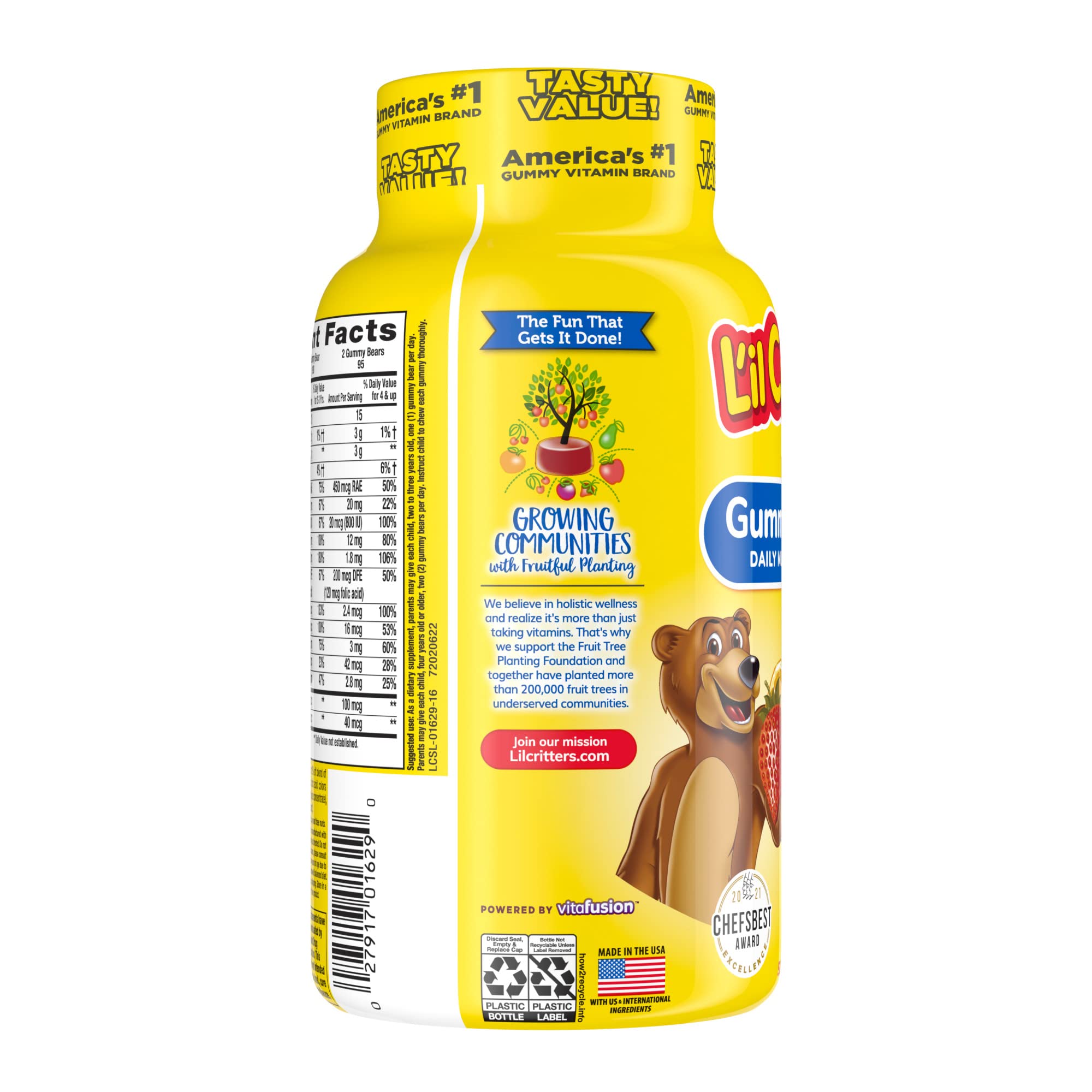 L'il Critters Gummy Vites Daily multivitamin: Vitamins C, D3 and Zinc for Immune Support 190 ct (95-190 day supply), 5 delicious flavors from America’s number one Kids Gummy Vitamin Brand