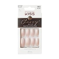 KISS Classy Press On Nails, Nail glue included, Be-you-tiful', Beige, Long Size, Coffin Shape, Includes 28 Nails, 2g Glue, 1 Manicure Stick, 1 Mini File