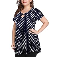 MONNURO Womens Short Sleeve Sexy Keyhole Summer Swing Tunic Tops Plus Size Casual Loose Shirts Blouses