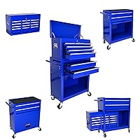 Tool Chest, 8-Drawer Rolling Tool Storage Cabinet with Detachable Top, Tool Box with Liner, Adjustable Shelf, Locking Mechanism, Parking Brakes, Tool Cart Chest for Garage, Workshop, Home Crafts Use