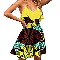 African Print Dresses for Women Mini Backless Strap Ruffle Dress Sexy Party Dress