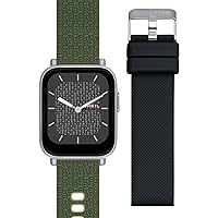 Breil, Smartwatch SBT-1, With Double Interchangeable Silicone Strap, Khaki Tribe Pattern And Black, Silver IP Metal Alloy Chassis, Bluetooth Connectivity, And Buckle