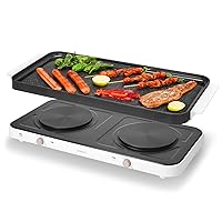 2-in-1 Electric Griddle & Countertop Burner,2 Cooking Zone with Adjustable Temperature,1800W Electric Hot Plate with Removable Griddle Pan Non-stick