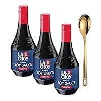 La Choy Soy Sauce, 15 fl oz - All Purpose Organic Soy Sauce with Moofin Golden SS Spoon, Low Sodium, Vegan, for Stir-Fries & Marinades, No Artificial Additives, Original Soy Sauce (Pack of 3)