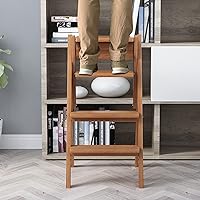 Step Ladder Solid Wood 4 Step Home Small Foot Stool,Foldable Compact Anti-Slip Bar Stool Anti-Skid Sturdy Pedal Multifunctional Portable Bedroom Kitchen Safe Durable