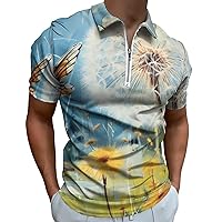 Dandelions Butterfly Men's Golf Polo Shirts Short Sleeve Top Casual Sport Slim Fit Tee