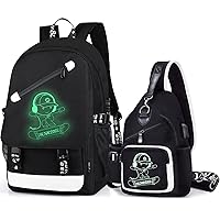 Glow Anime Skateboard Backpack with Sling Bag for Boys, School Bags Bookbag for Teenager