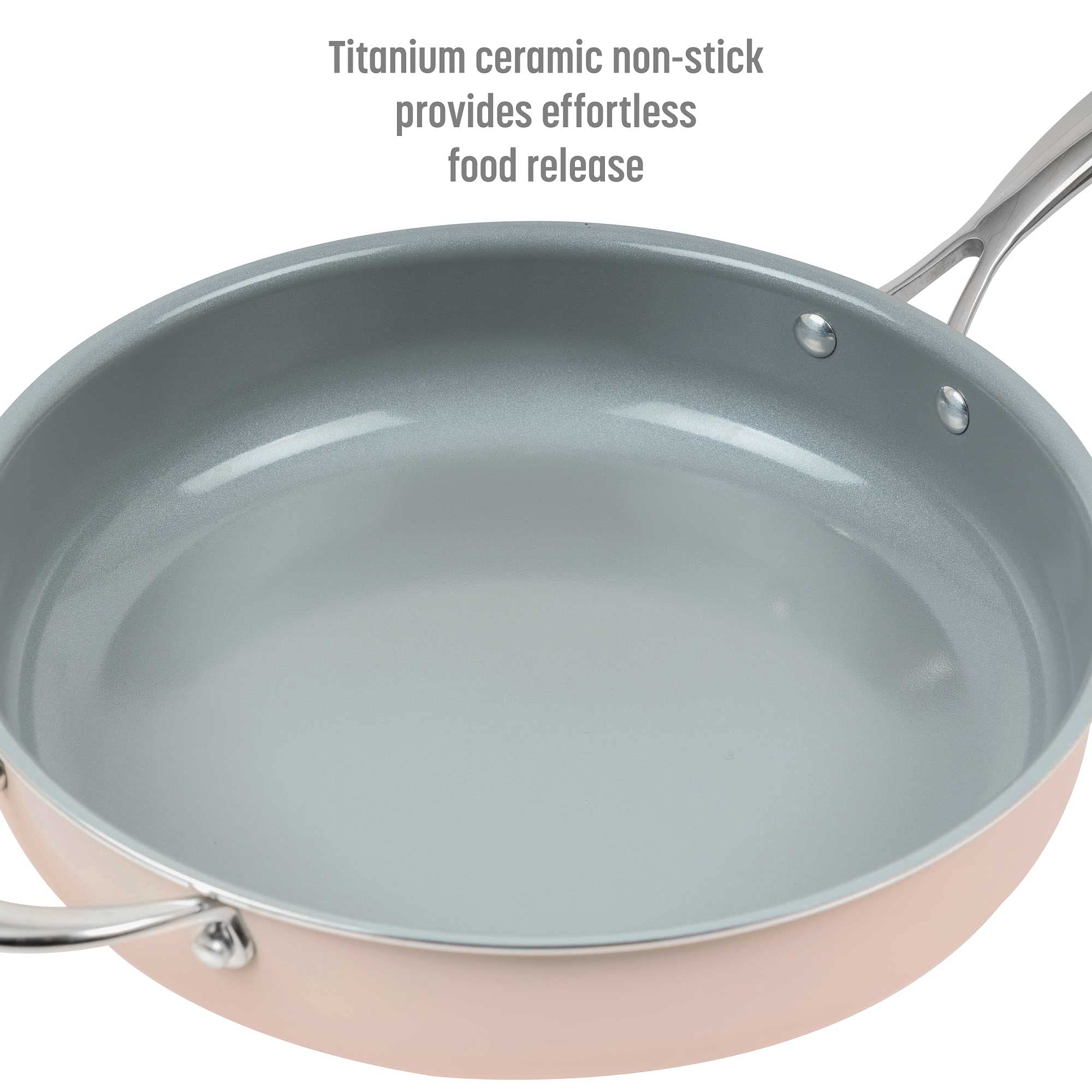 Goodful Ceramic Nonstick 4 Quart Deep Saute Pan with Lid, Dishwasher Safe Pots and Pans, Comfort Grip Stainless Steel Handle, Skillet Frying Pan, Made without PFOA, Blush