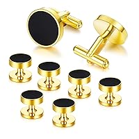 Diamday Cufflinks and Tuxedo Studs for Clothing for Men Stainless Steel Gold Cufflinks for Shirts and Ties Shirt Accessories Classic Tuxedo Buttons and Cufflinks for Father’s Day Silver & Gold Tones