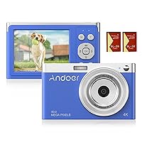 Andoer Compact 4K Digital Camera Camcorder Camcorder 50MP 2.88in IPS Screen Auto Focus 16X Zoom Anti-shake Face Detact Smile Capture Flash Built-in with Battery Bag