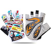 FIGNER Ten Kids Junior Cycling Gloves Outdoor Sport Road Mountain Bike, Fit Boy Girl Youth Age 2-11, Gel Padding Bicycle Half Finger Pair