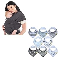 KeaBabies Baby Wrap Carrier and 8-Pack Organic Baby Bandana Drool Bibs - All in 1 Original Breathable Baby Sling, Lightweight,Hands Free Baby Carrier Sling - Stylish Unisex Bandana Bibs