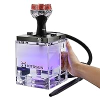 Hookah Set with Everything Kitosun Upgrade Acrylic Cube Hookah Open Base for Easy Cleaning,Hookah Hose Silicone Hookah Bowl Downstem with Diffuser Hookah Accessories and Magical Remote LED Light