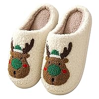 Manooby Christmas Reindeer Slippers for Women & Men,Cozy Santa Claus,Gingerbread Man,Christmas Tree Slippers Slides,Plush Warm Fluffy Shoes