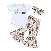 Baby Girl Summer Outfit Letter Romper Flare Pants Headband Set 3Pcs Newborn Baby Clothes Girl 3 6 12 18 Months