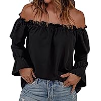 Long Sleeve Shirt for Women Women Summer Fashion One Neck Top Spring Solid Color Pullover Sexy Every Day Shirts