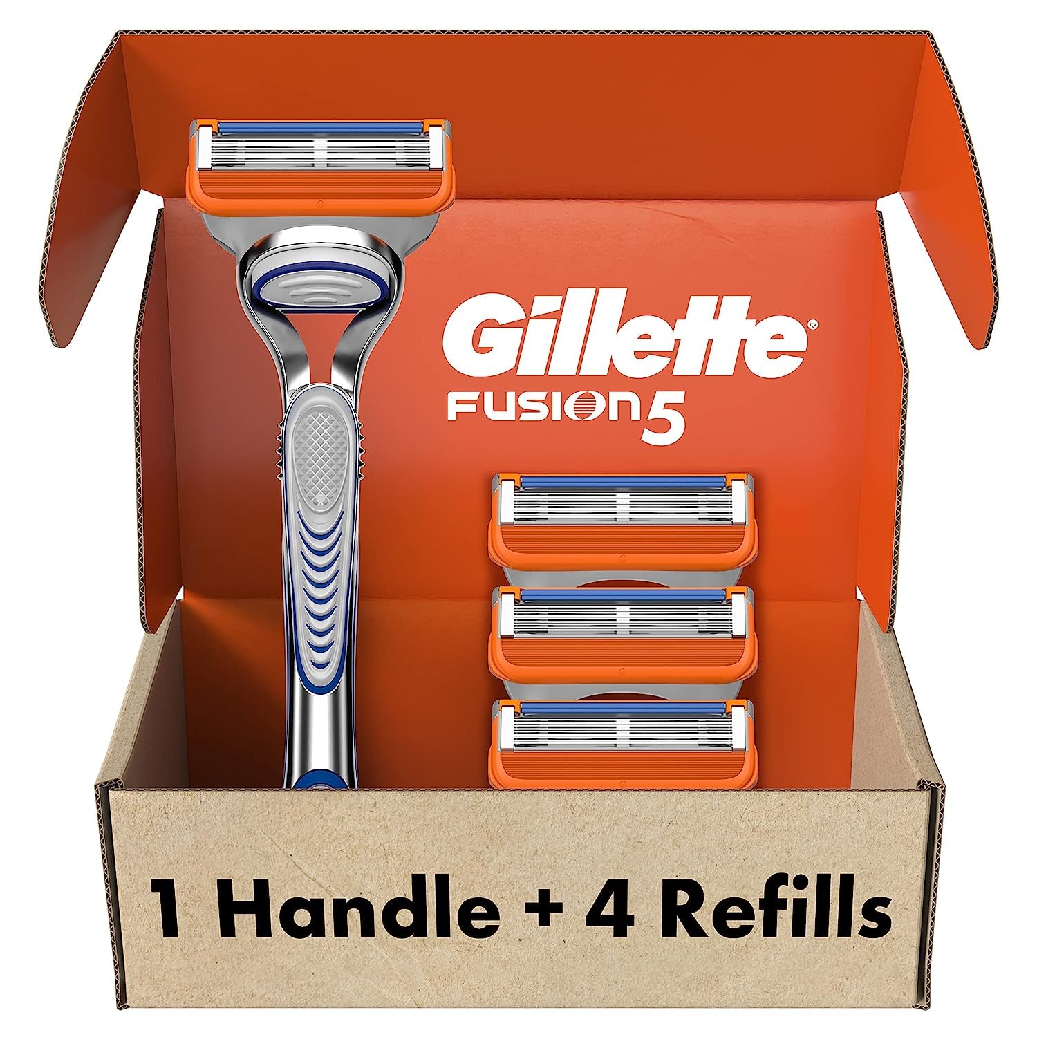 Gillette Fusion5 Razors for Men, 1 Razor, 4 Blade Refills, Lubrastrip for a More Comfortable Shave