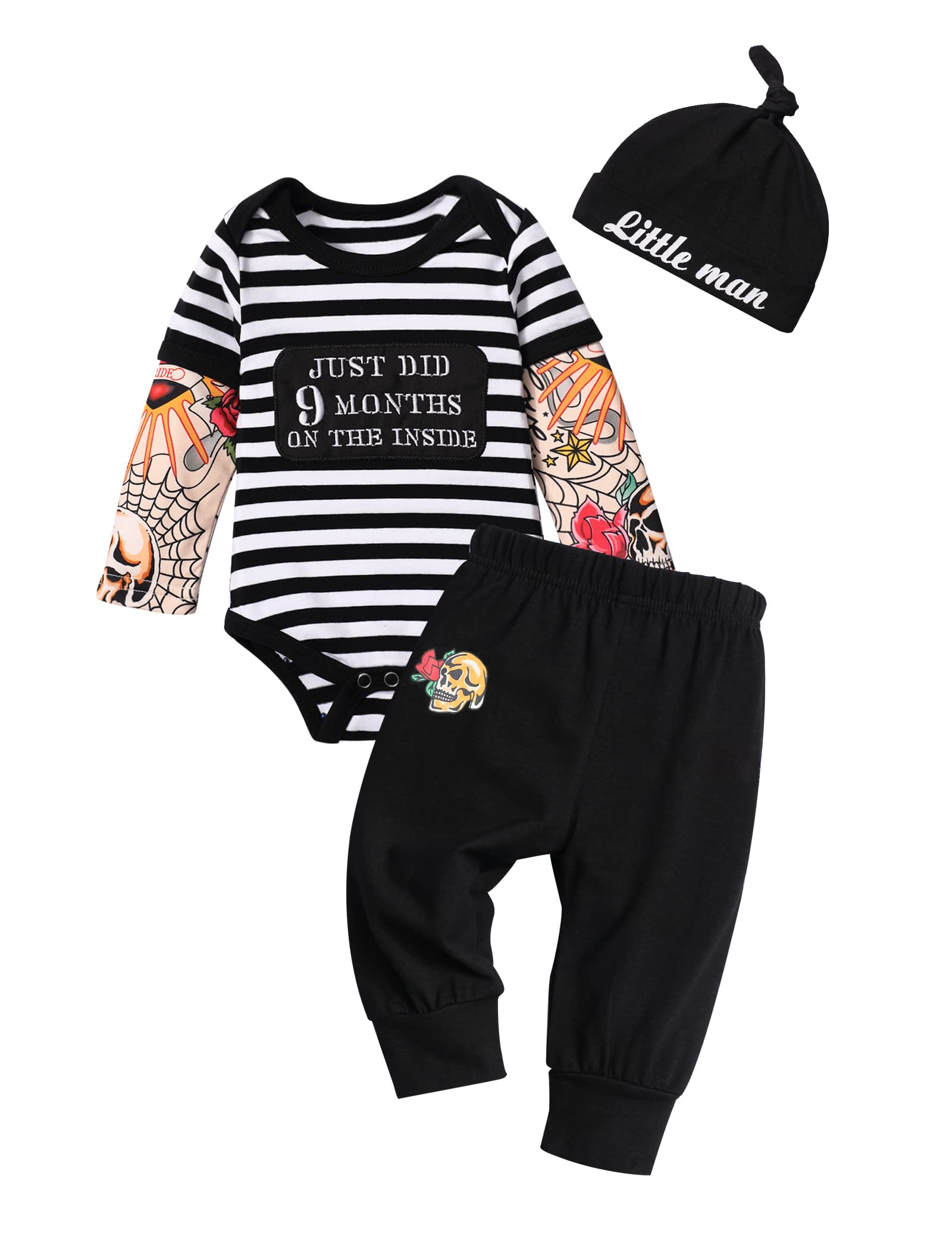 Fommy Baby Boy Clothes Letter Print Long Sleeve Romper+Camouflage Pants+Hat 3PCS Outfits Set