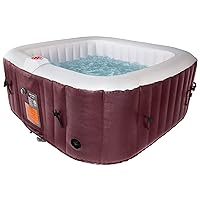 AquaSpa #WEJOY Portable Hot Tub 61X61X26 Inch Air Jet Spa 2-3 Person Inflatable Square Outdoor Heated Hot Tub Spa with 120 Bubble Jets, Wine, one Size (PM_SPA-P154_Wine)