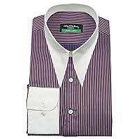 Lilac Purple Stripes Dagger Spear Collar Men's Long Pointed Shirt 1950's 1970's WWII Vintage Style