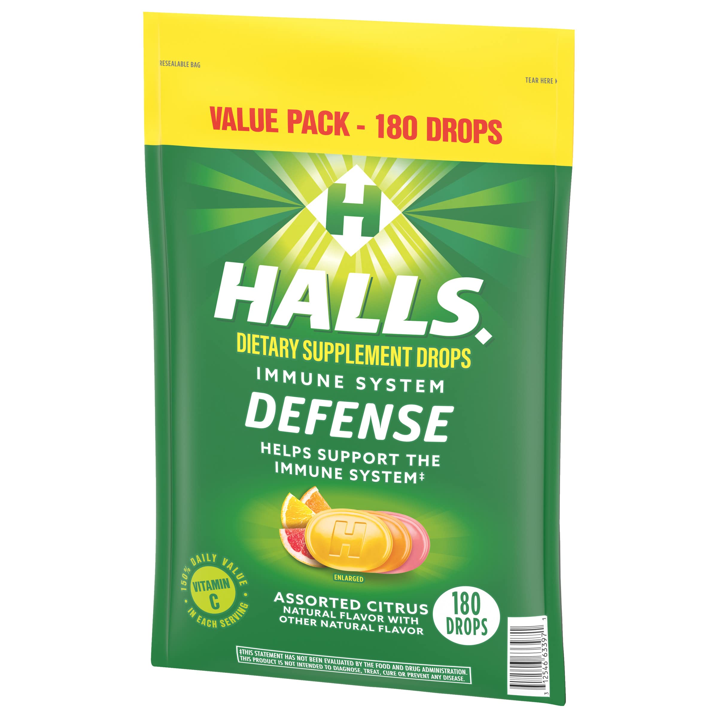 HALLS Defense Assorted Citrus Vitamin C Drops, Value Pack, 180 Drops
