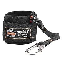 Ergodyne Squids 3114 Pull-On Wrist Tool Lanyard with Stainless Steel Carabiner Connection, 3 Pounds,Black
