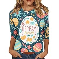 Easter Shirts for Women,2024 Women's Fashion Tees Casual Crewneck 3/4 Sleeve Loose Cute T Shirt Ladies Top