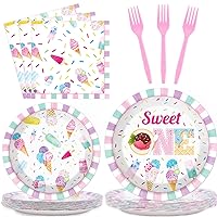 chiazllta 96Pcs Sweet One Ice Cream 1st Birthday Party Paper Plates and Napkins Supplies, Ice Cream Popsicle First Birthday Tableware Decorations for Party Favors 24 Guests