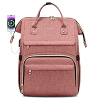 LOVEVOOK Laptop Backpack for Women,18 Inch Professional Womens Travel Backpack Purse Computer Laptop Bag Nurse Teacher Backpack,Waterproof College Work Bags Carry on Back Pack with USB Port,Light-pink