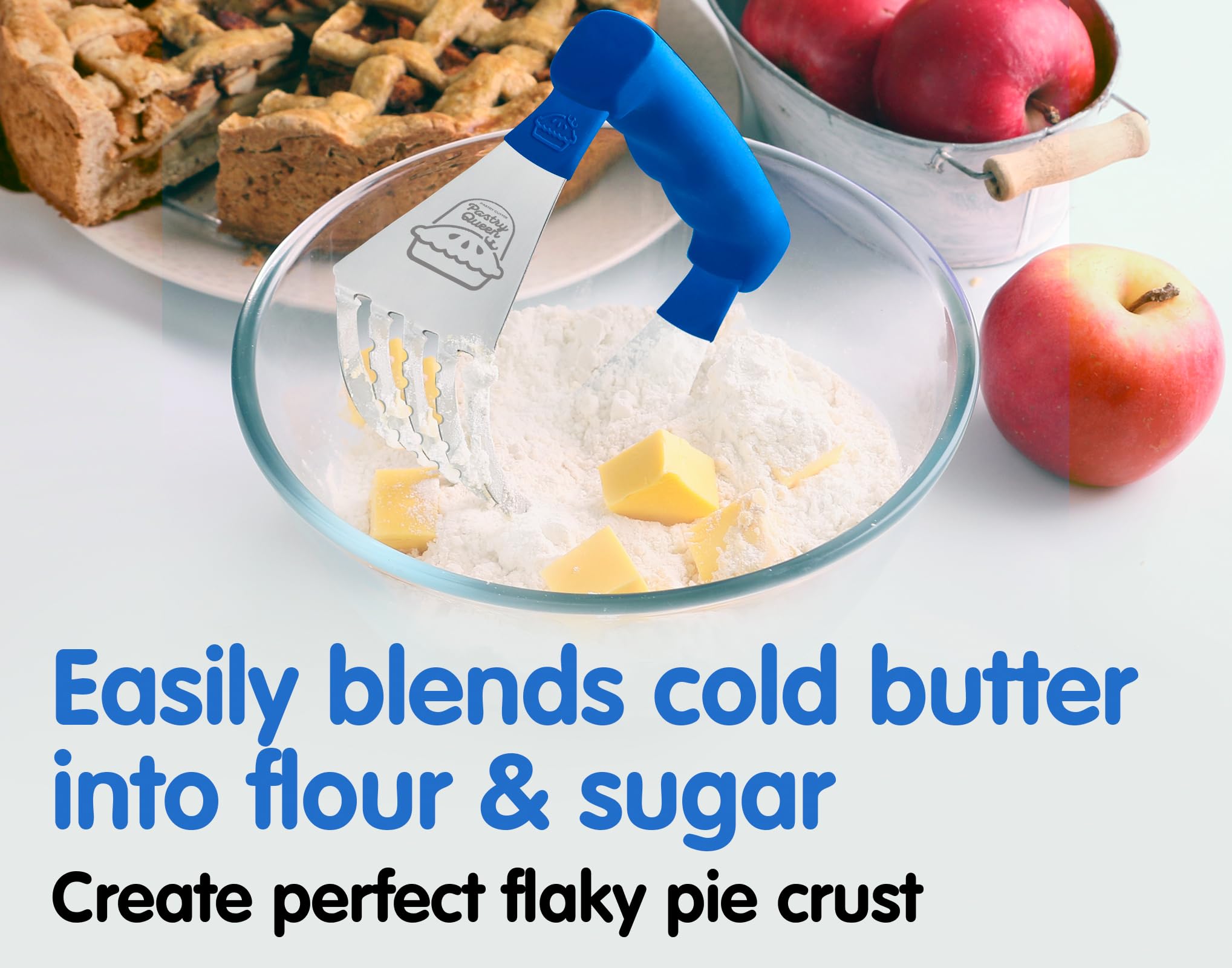 Pastry Cutter Tool - Heavy Duty Stainless Steel Pastry Dough Blender for Baking, Comfortable Handle, Dishwasher Safe, Create Perfectly Flaky Pie Crust, Biscuits & More - Blue