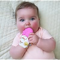 Nuby Happy Hands Silicone Teething Mitten: 3M+, Rainbow, Pink (80725)