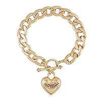 Juicy Couture Goldtone Thick Chain Heart Charm Toggle Bracelet