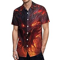 Cool Flame Dragon Men's Short Sleeve T-Shirt Causal Button Down Beach Summer Tops