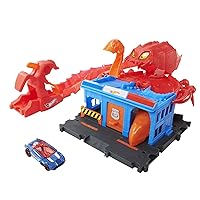 Hot Wheels Toy Car Track Set City Dragon Drive Firefight & 1:64 Scale Toy  Firetruck, Connects to Other Sets