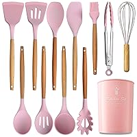 Silicone Cooking Utensils Set, 12-piece Kitchen Utensil Set Non-stick Cookware Is Heat-resistant, BPA-Free, Cooking Tools, Stirring Kitchen Tool Set (Pink)