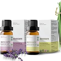 Organic Lemongrass + Lavender Premium Essential Oils Bundle - 10mL, 0.33 fl oz, Pure, Undiluted, 100% Natural for Aromatherapy/Diffuser use, and Massage Therapy