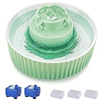 Ceramic Cat Water Fountain, 2.1L/71oz Cat Fountain with 3 Carbon Filters and 2 Water Pumps, Cupcake Pet Water Fountain for Cats and Dogs (Green)