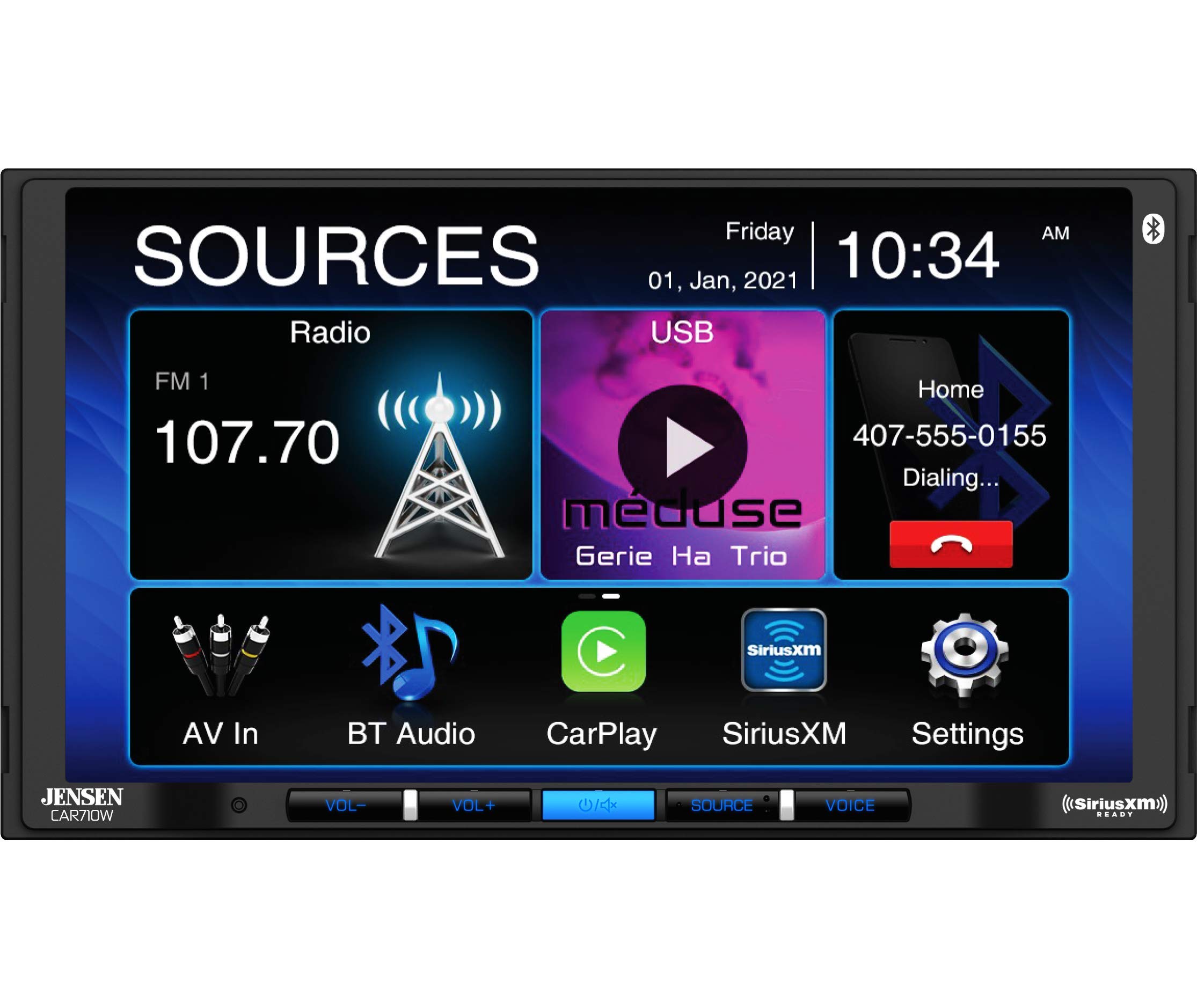 Jensen CAR710W 7” Mechless Multimedia Receiver with Wireless Apple CarPlay l Supports Android Devices l SiriusXM-Ready l Built-in Bluetooth