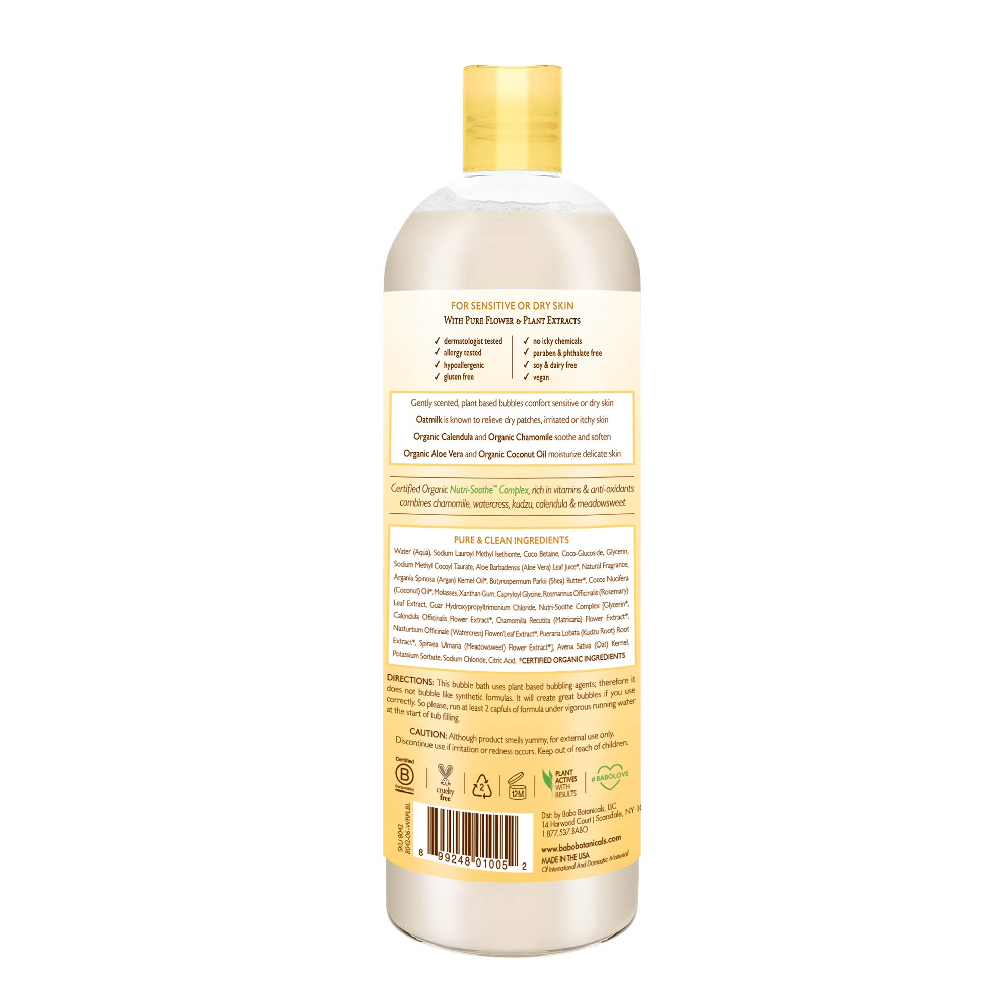 Babo Botanicals Moisturizing Plant-Based 2-in-1 Bubble Bath & Wash - with Organic Calendula & Natural Oat Milk - for Babies, Kids & Adults with Sensitive Skin - Hypoallergenic & Vegan
